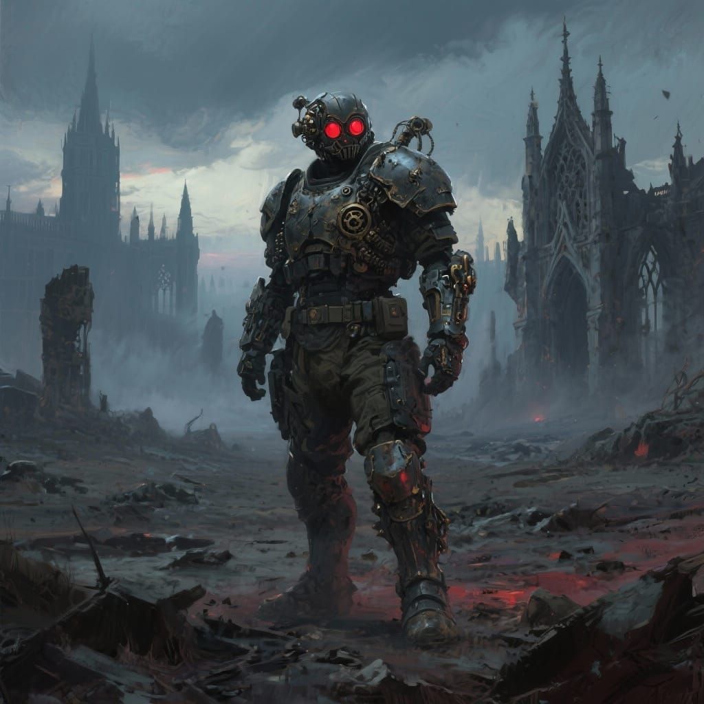 A lone, heavily armored soldier...