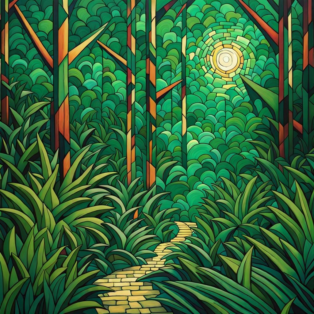 Lush Jungle. Van Gogh deep color geometric abstract art acry...