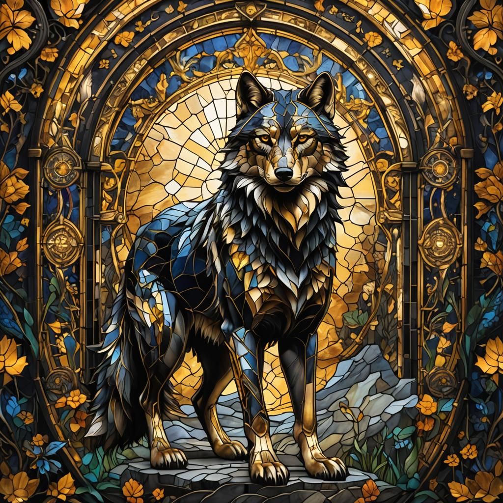stained glass wolf  by @KitWulf