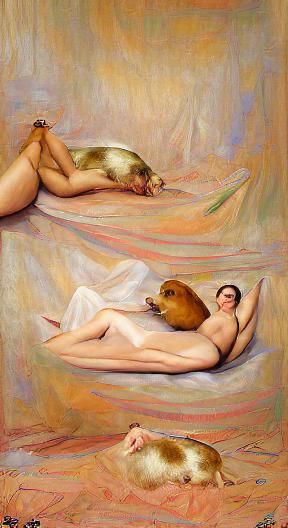Artistic Nude Reclining On A Guinea Pig
