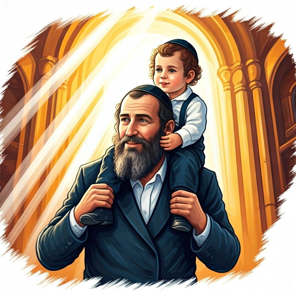 Joyous Father and Child Illustration in Chagall Style