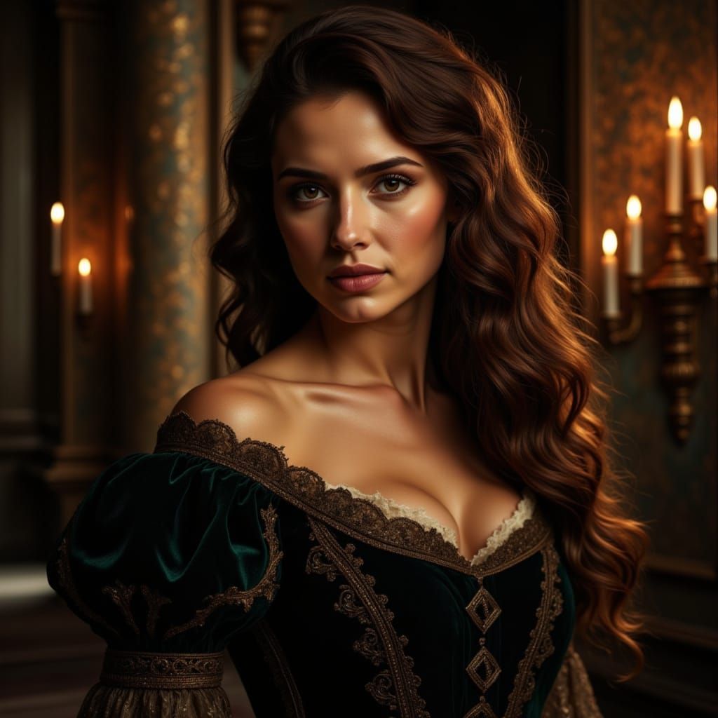 Baroque Portrait of a Lady in a Velvet Medieval Corset