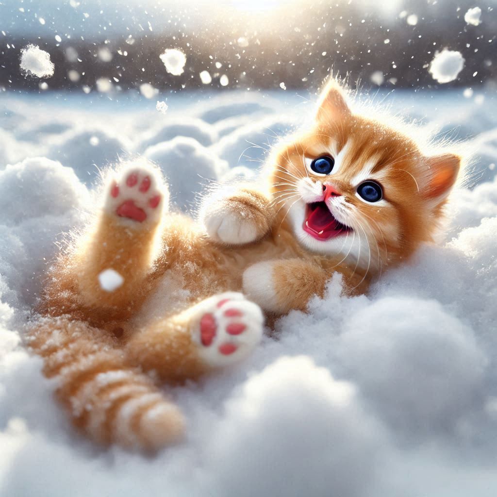 happy kitten in the snow