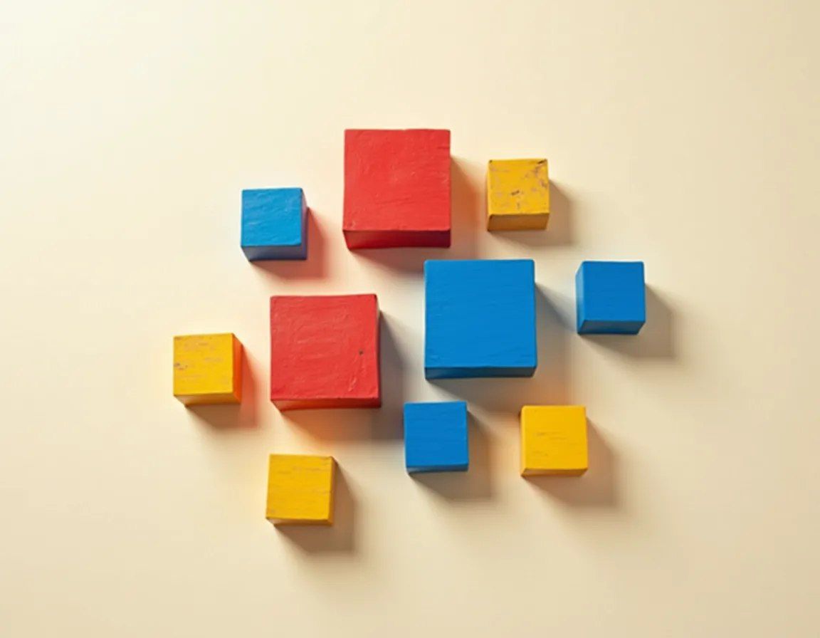 Abstract composition of colored wooden cubes