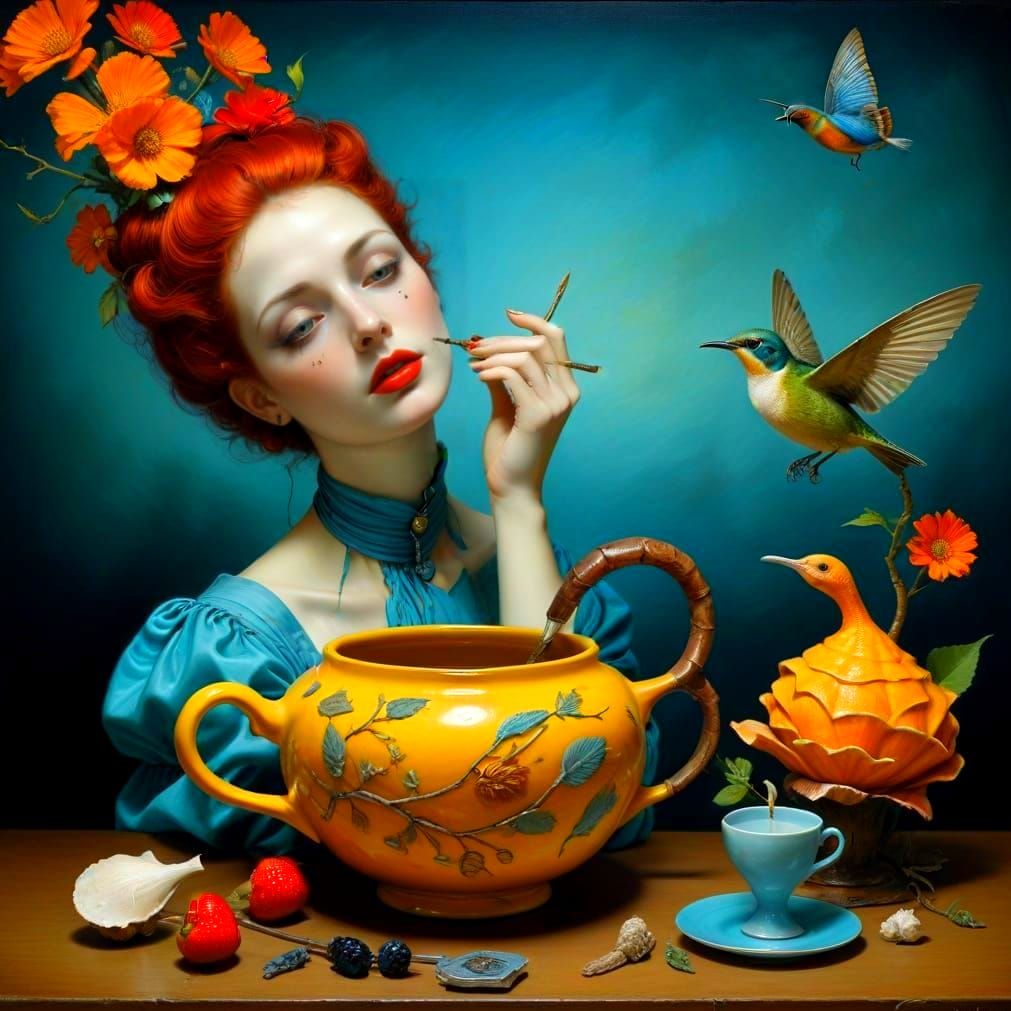 Surreal Lady in a Fantastical Composition