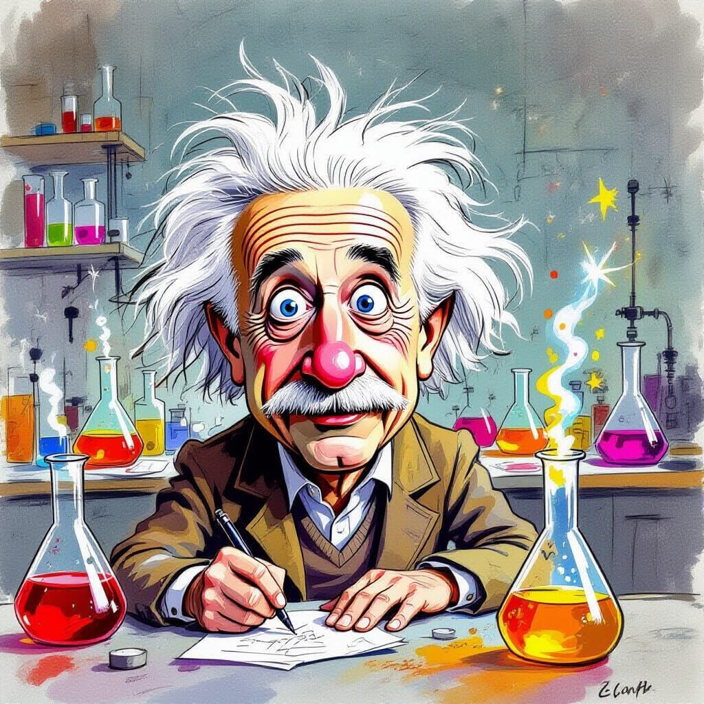 Wild-Haired Scientist Caricature  by @Charming Me At Night