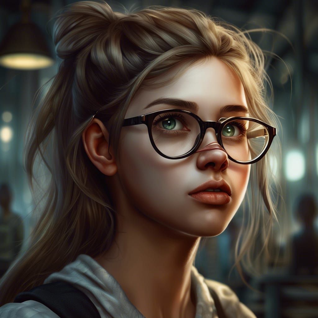 Cute Nerd Girl - Ai Generated Artwork - Nightcafe Creator