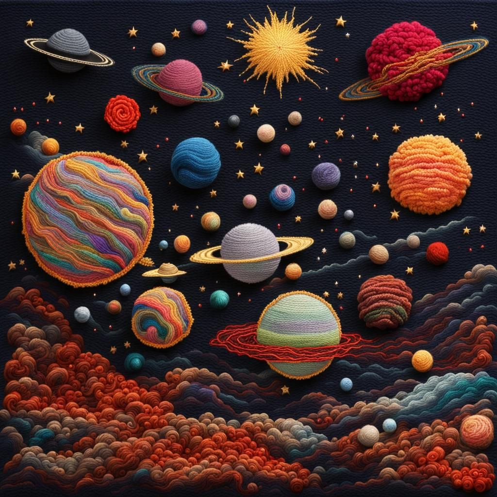 Space with moons, planets, ufo, spaceships, comets, stars, comets ...