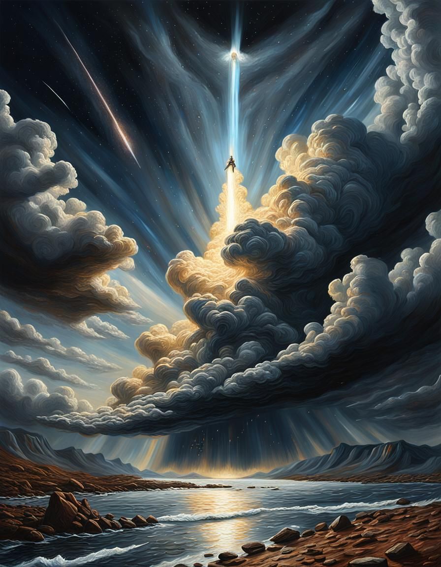 Realist painting using Impasto technique Halley's Comet Eras...