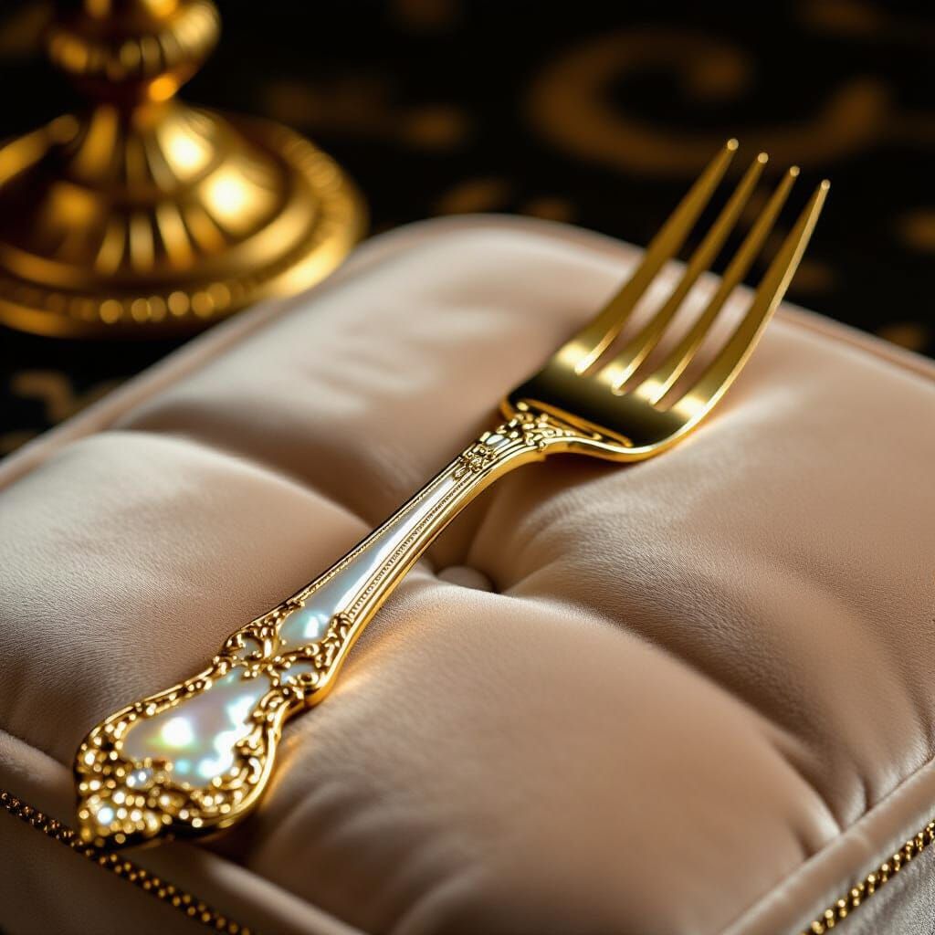 Ornate Gold Fork on Velvet Cushion