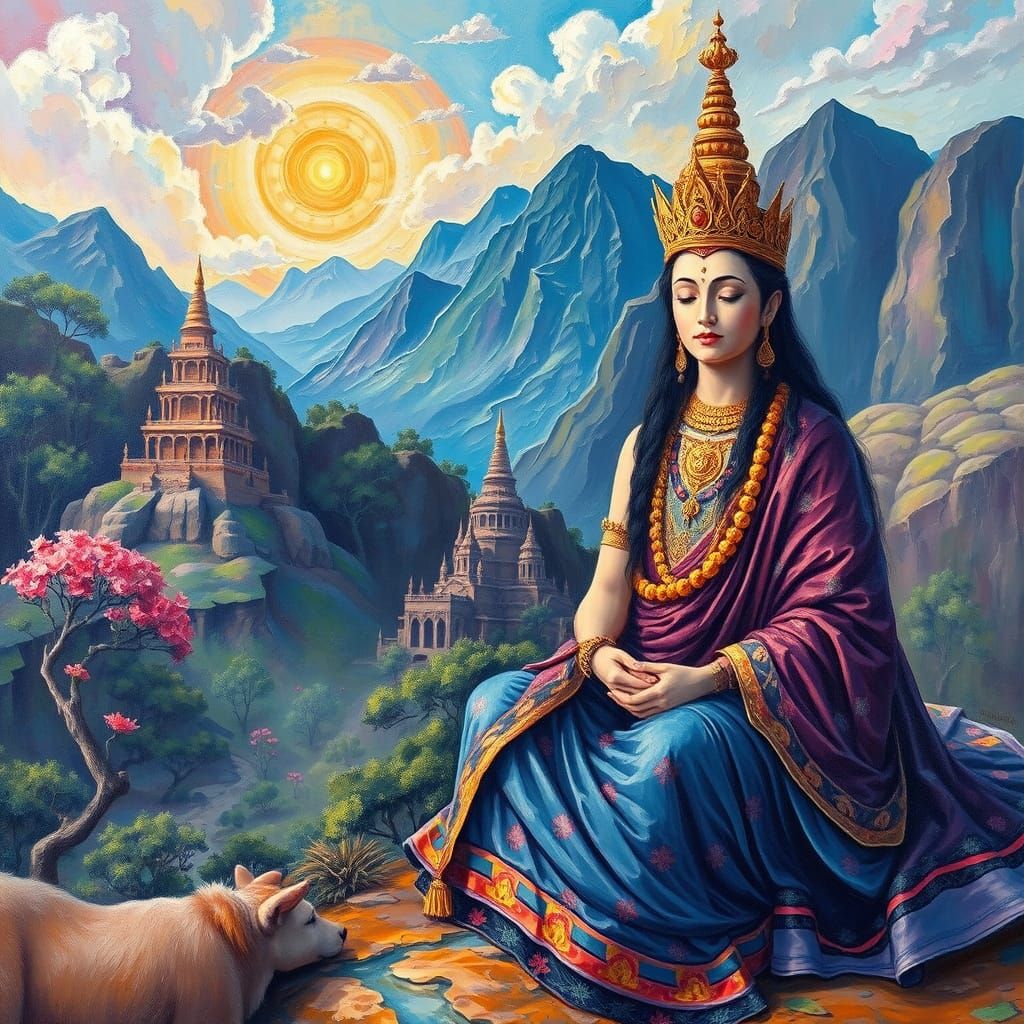 Lady Maya and Ksitigarbha in Oil Painting Style