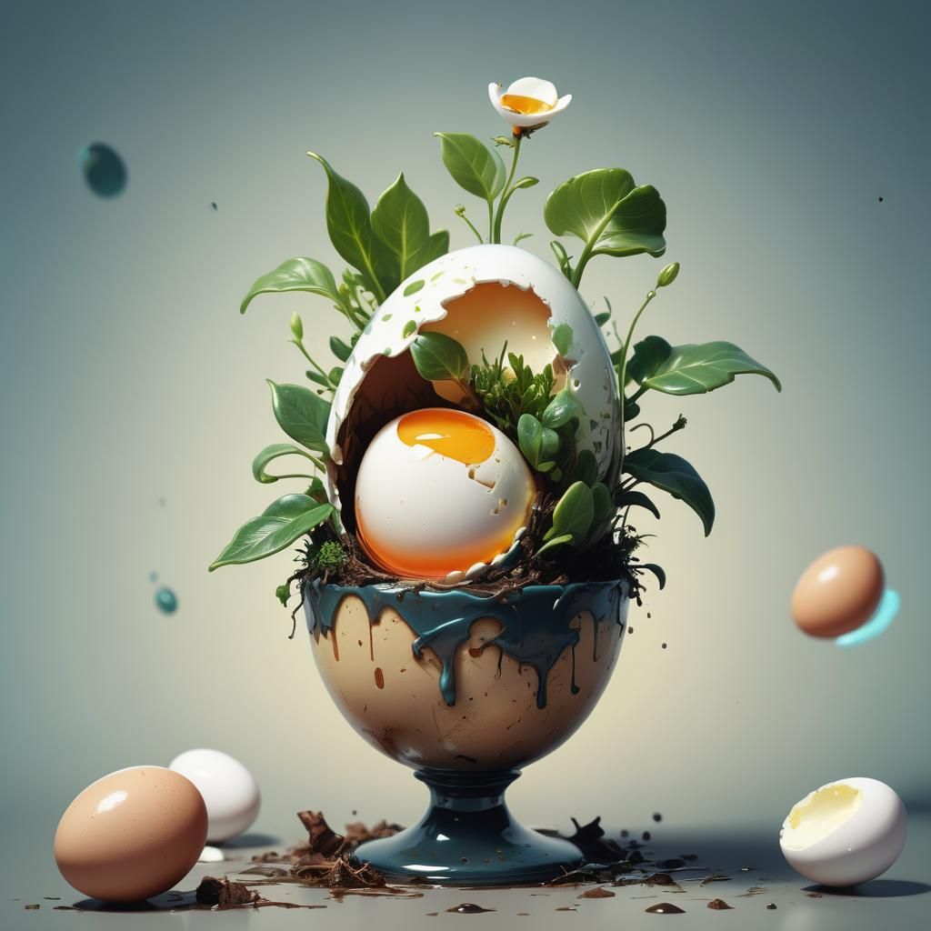 stunning image of a cute adorable boiled egg with a plant gr...