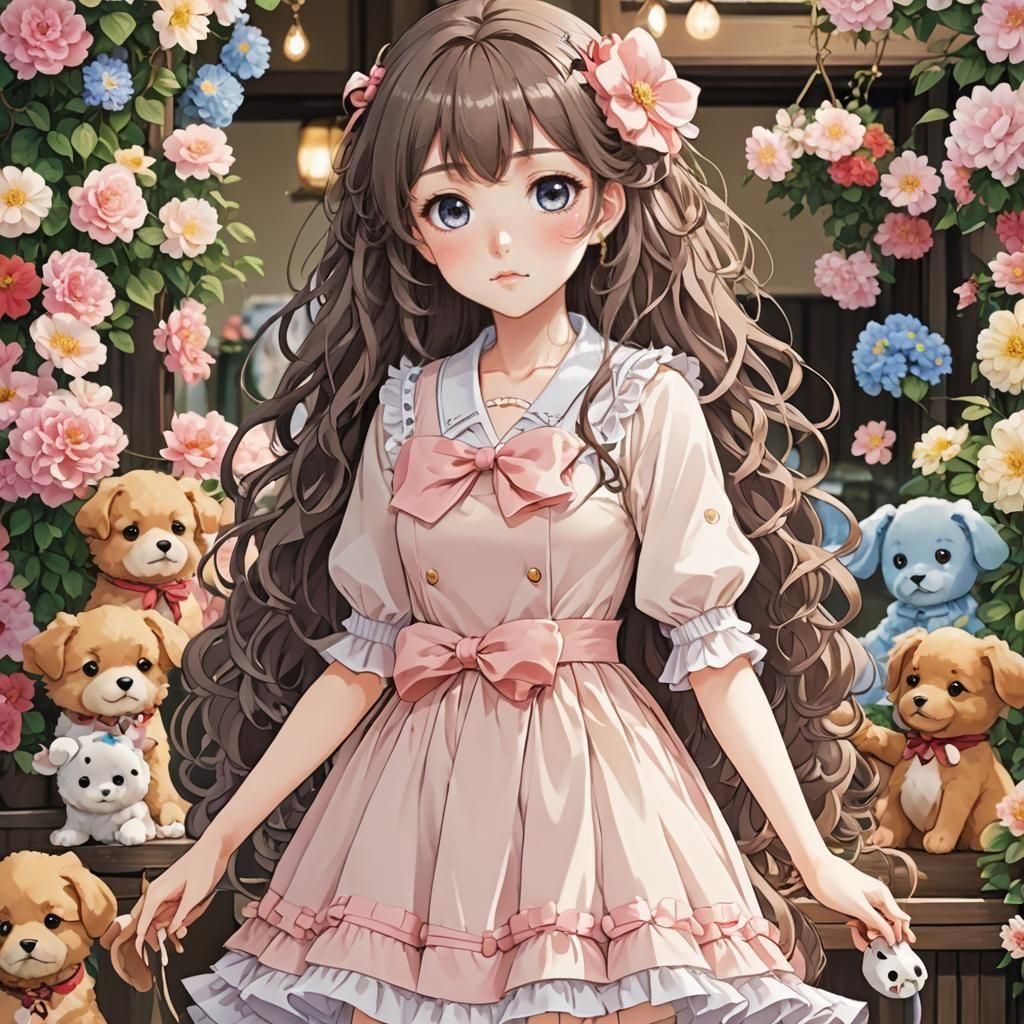 Anime Girl with Curly Hair and Puppy Eyes