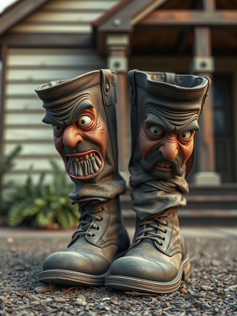 Creepy Boots with Human Faces, Cartooncore Style