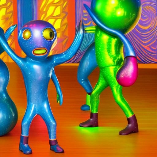 Techo alien dancing the night away, 8k resolution, hdr, vibr...