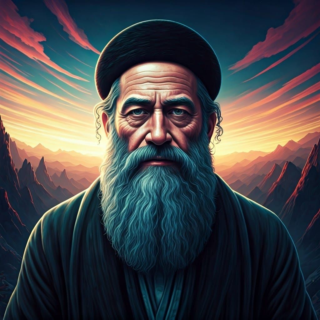 Serene Hasidic Visionary Transcending Worlds in Vibrant, Fut...