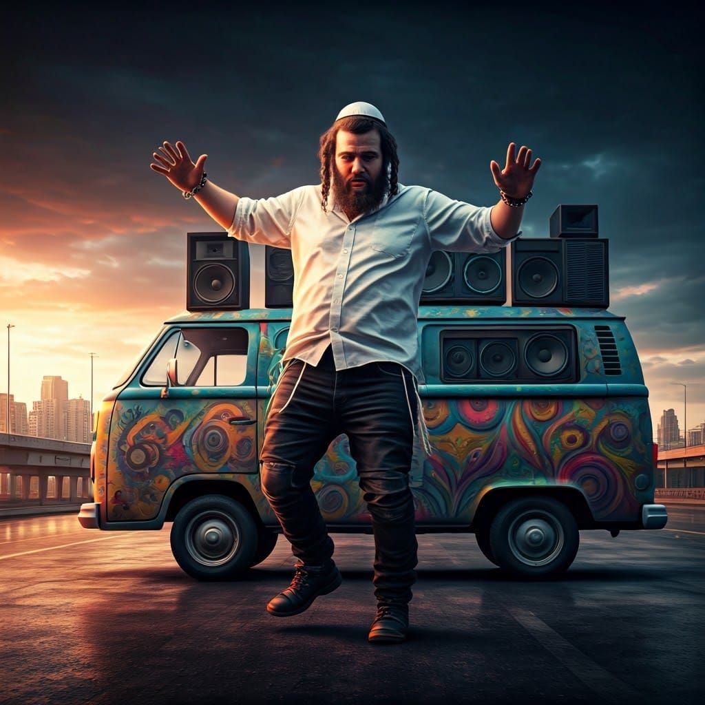 Ecstatic Hasidic Dance on a Vibrant Van