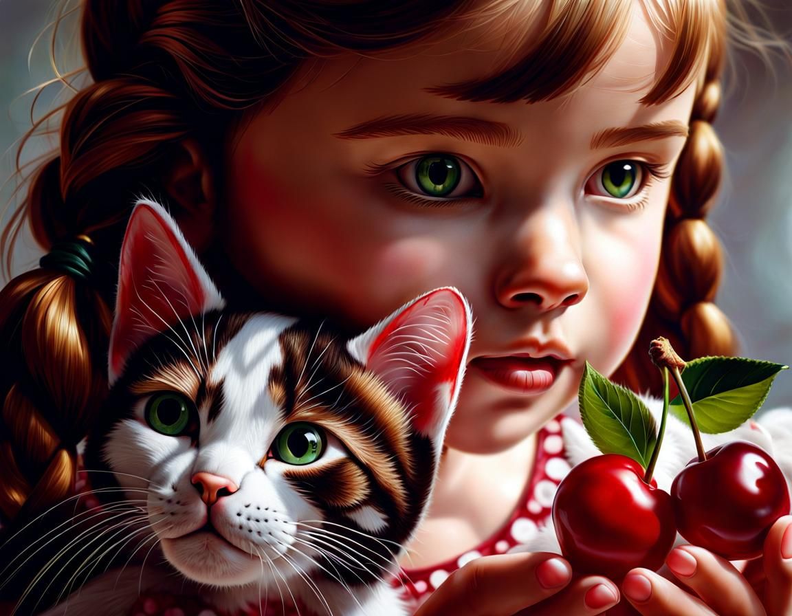 Kitten and cherries
