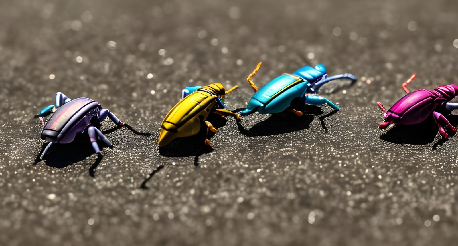 Steel Beetles, surfing. Futuristic, sharp focus, colorful, d...