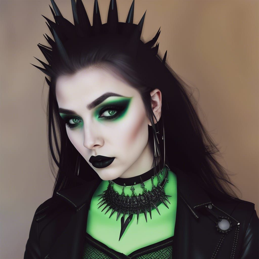 Ethereal gothic young lady with long black hair& green eyes& smoky ...