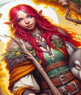 Gnome Druid with Wolf in Acrylic Art