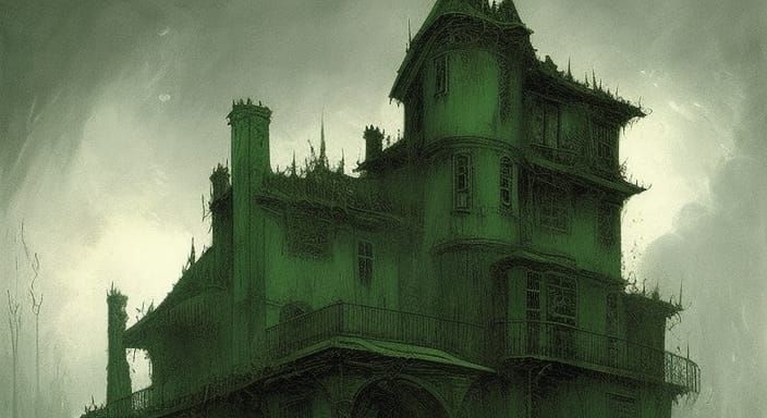 creepy green haunted house - AI Generated Artwork - NightCafe Creator