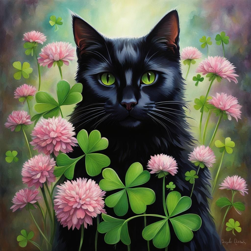 Black cat guards her luck  by @Yanciepants