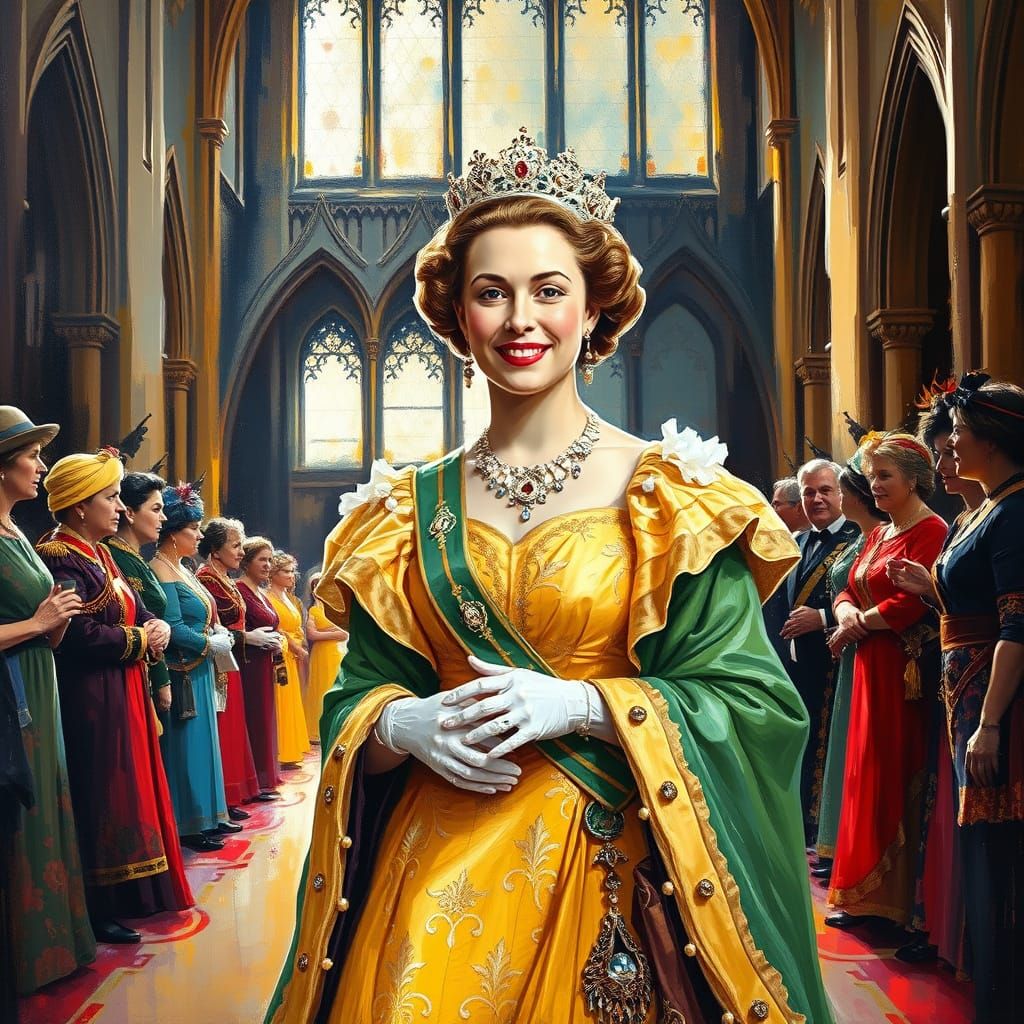 Young Queen Elizabeth II in Impressionist Oil Painting