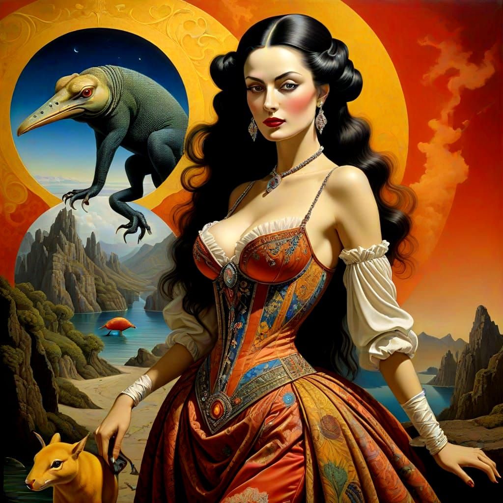 Vibrant 1820s Lady in Whimsical Surroundings