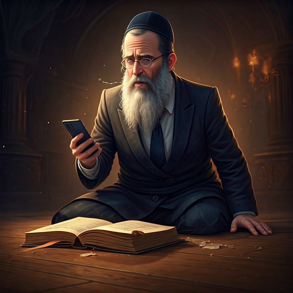 Orthodox Man with Smartphone, Anime Art