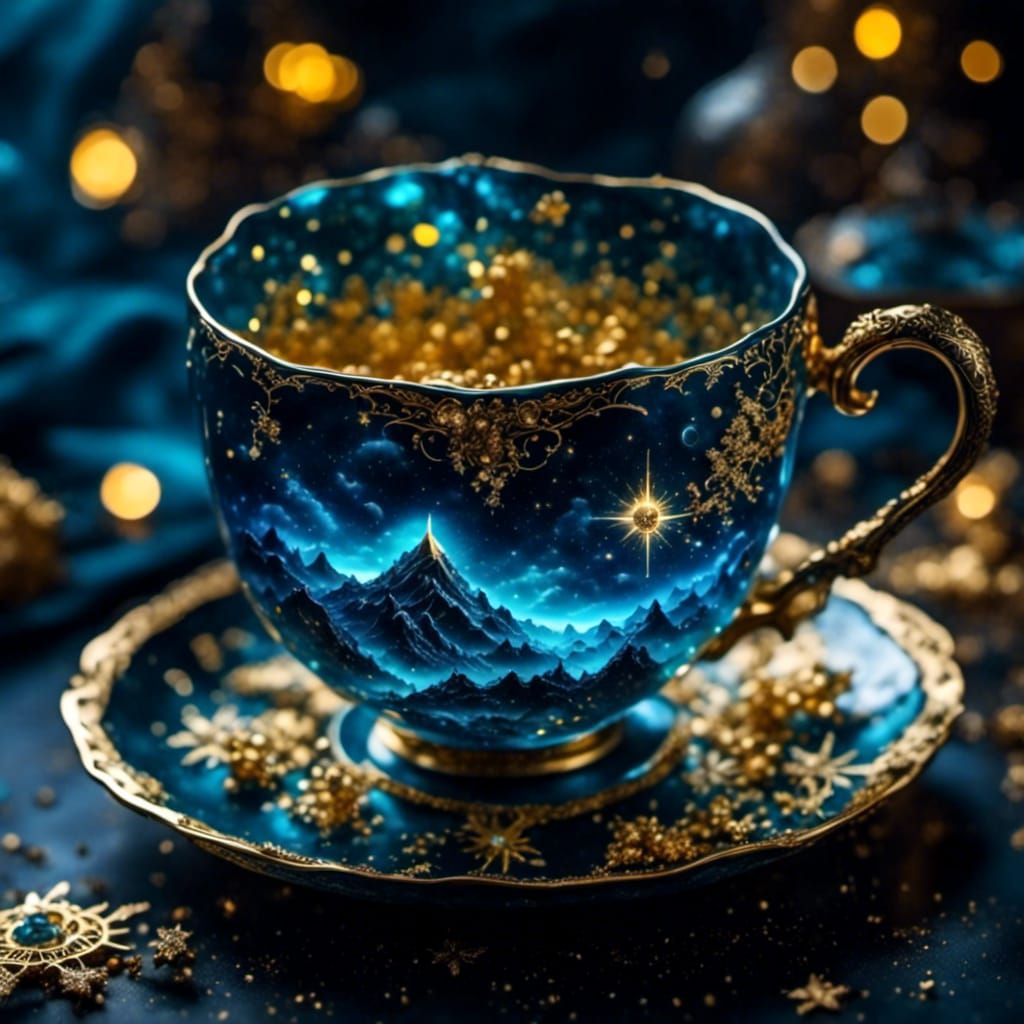   A blue teacup with golden decorations  by @Gaby