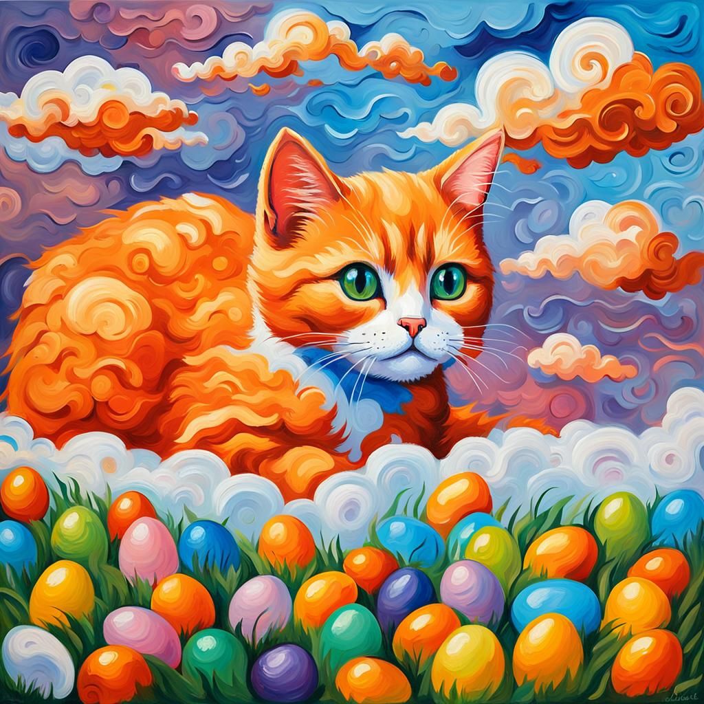 Cloud kitty hunting easter eggs