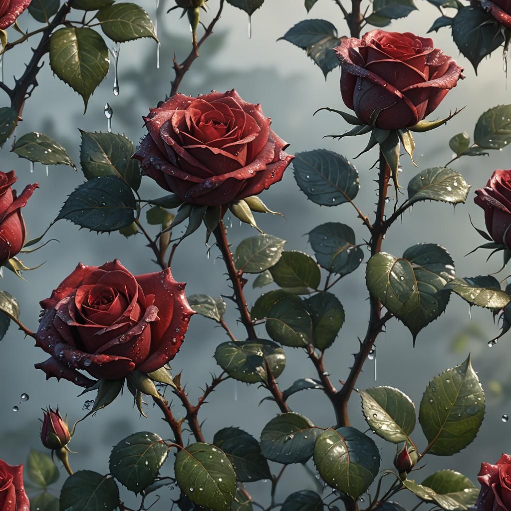 Roses in the rain