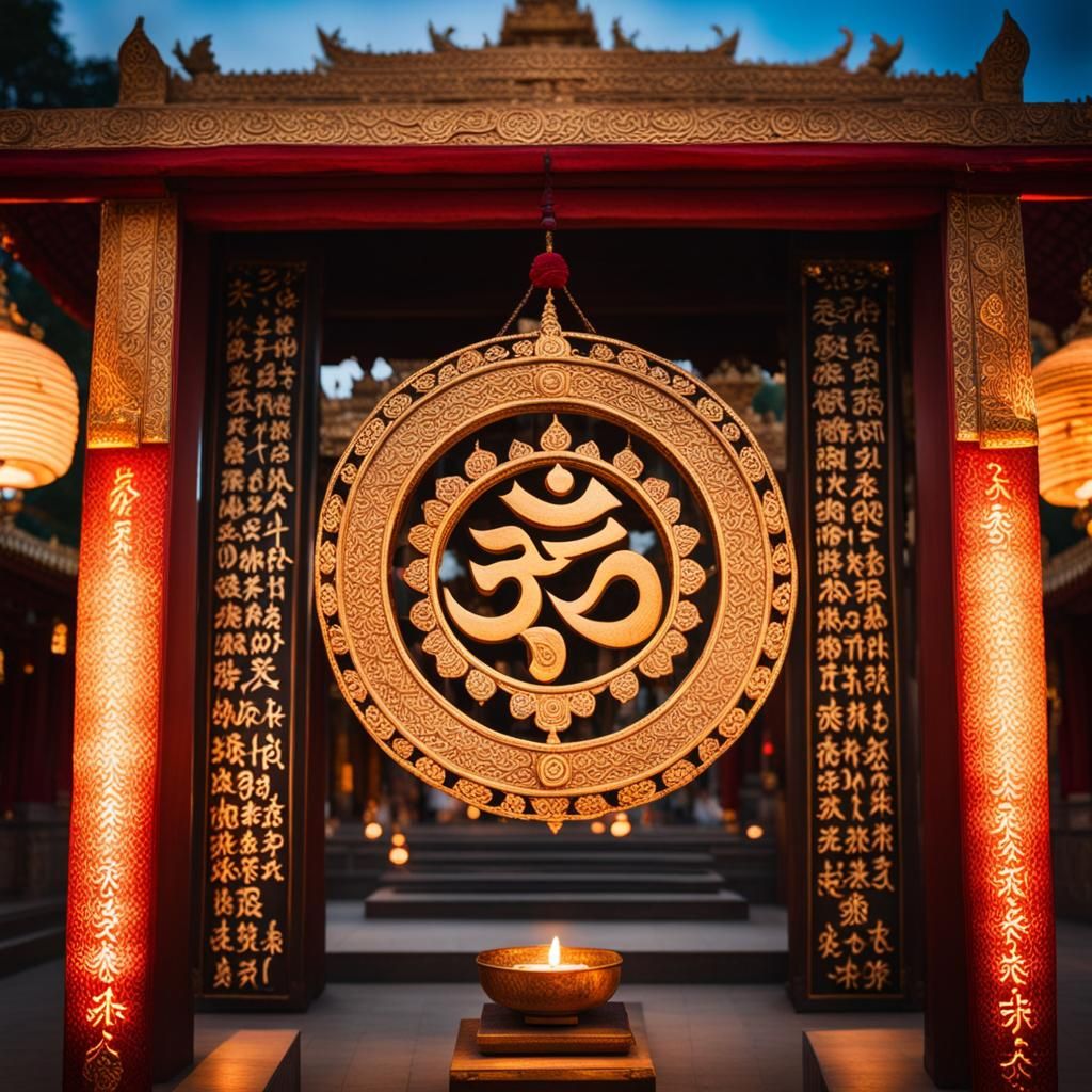 Glimmering Sanskrit Temple in Soft Focus