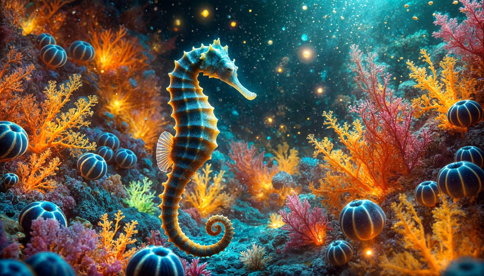 Seahorse in the imaginary coral reef