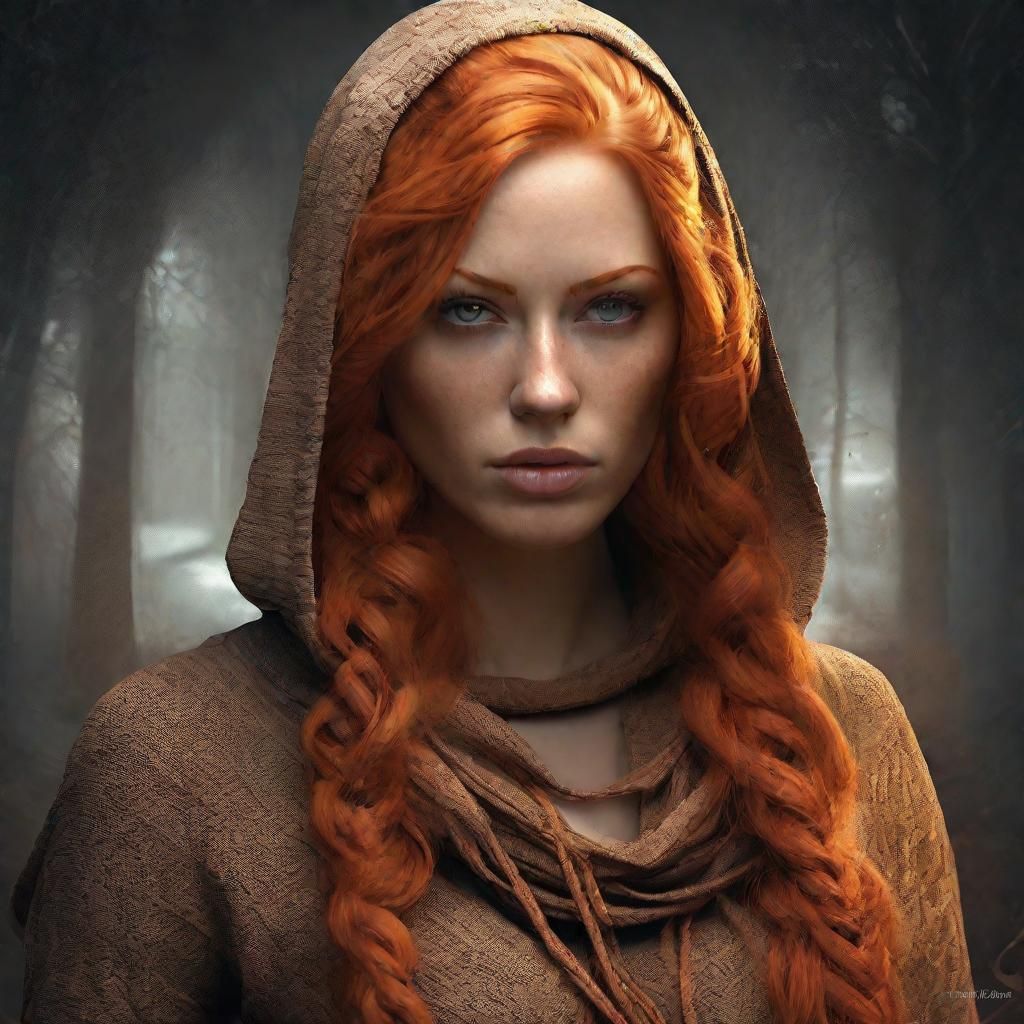 light brown eyed long adult braided wavy ginger hair with li...