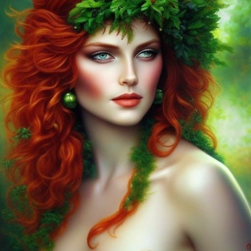 beautiful Druid with red hair and green robes - AI Generated Artwork ...