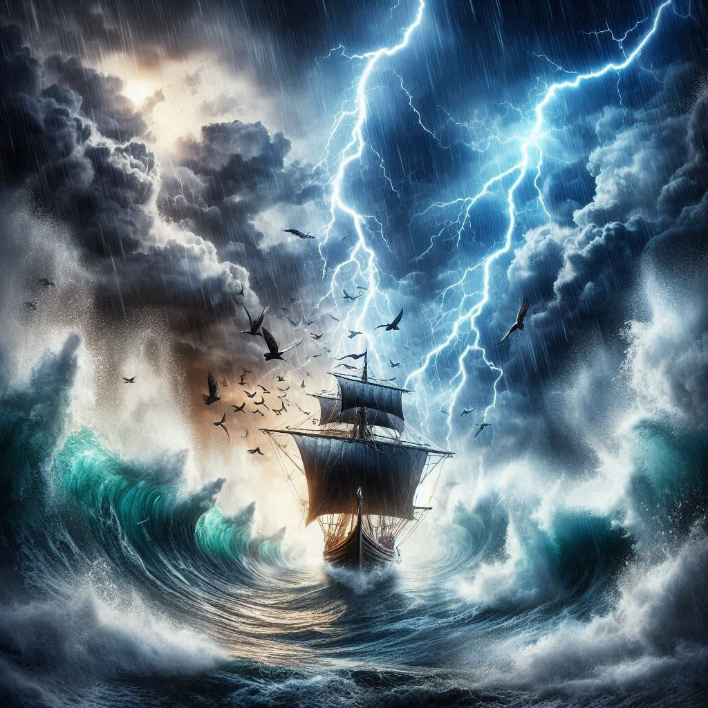 Violent thunderstorm at sea