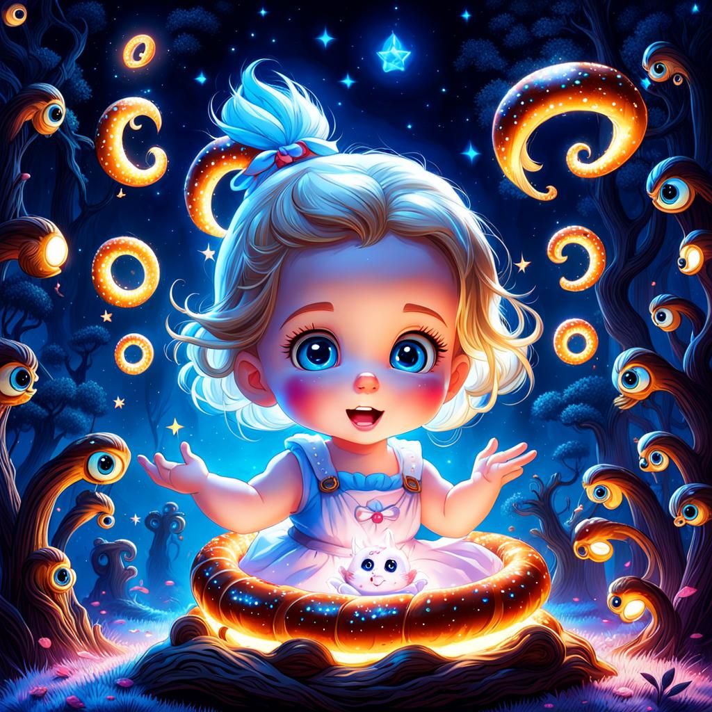 baby alice en bretzels creepy cute, grands yeux rêveur, chev...