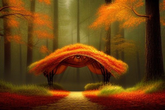 Dreamy Forest Clearing: Canopy Bed at Sunset