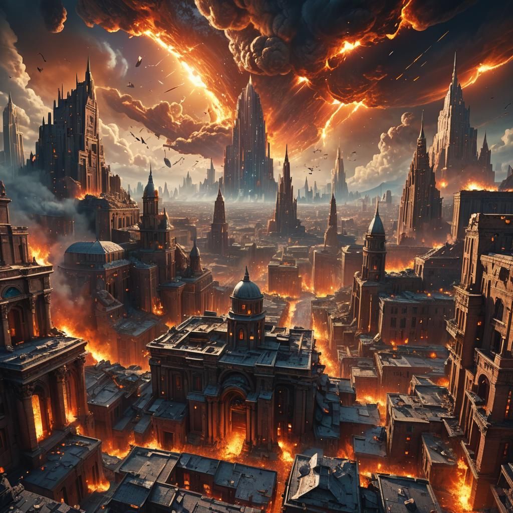 Apocalyptic Babylon's Destruction in Vibrant Digital Art
