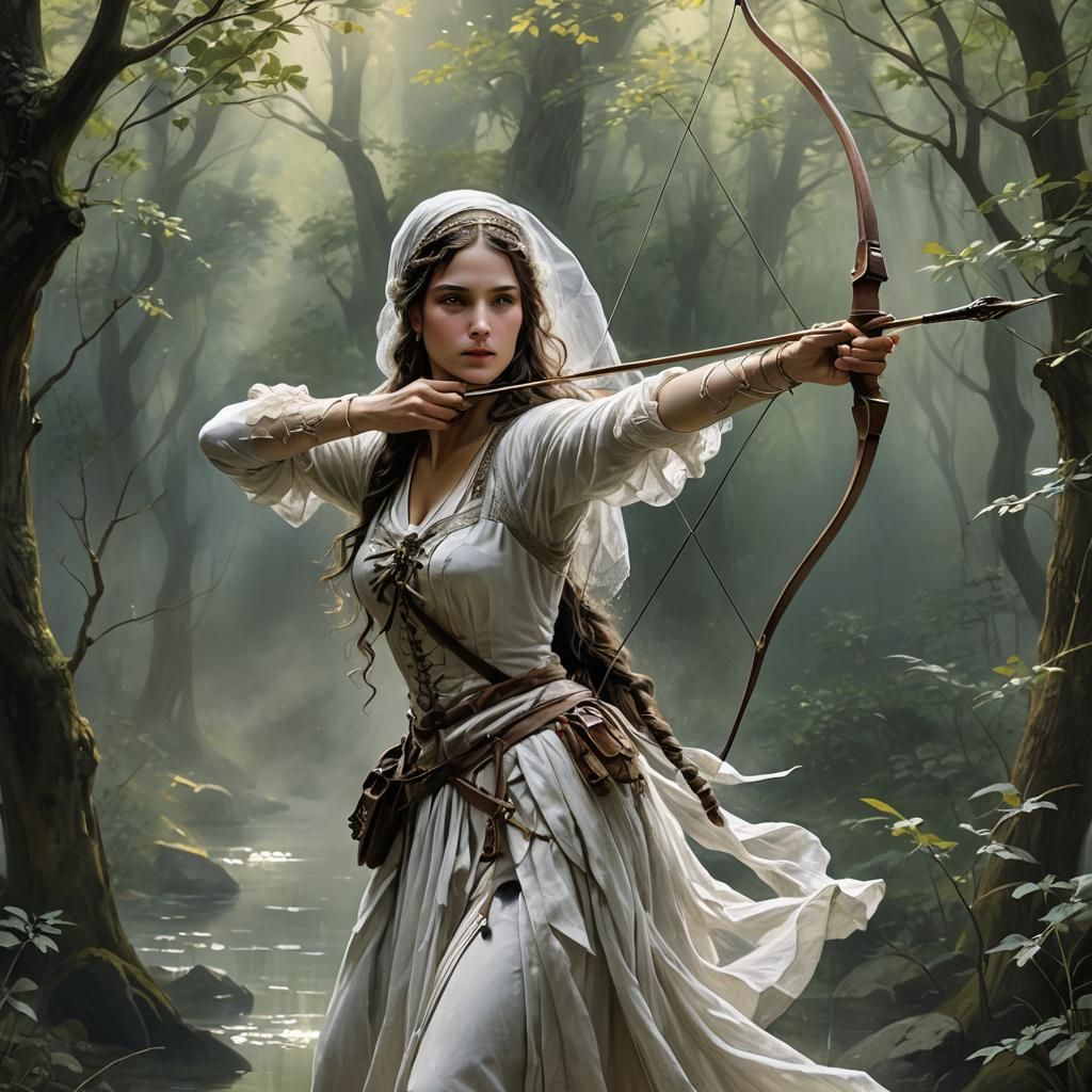 Artemis hunting in the forest  by @Edda