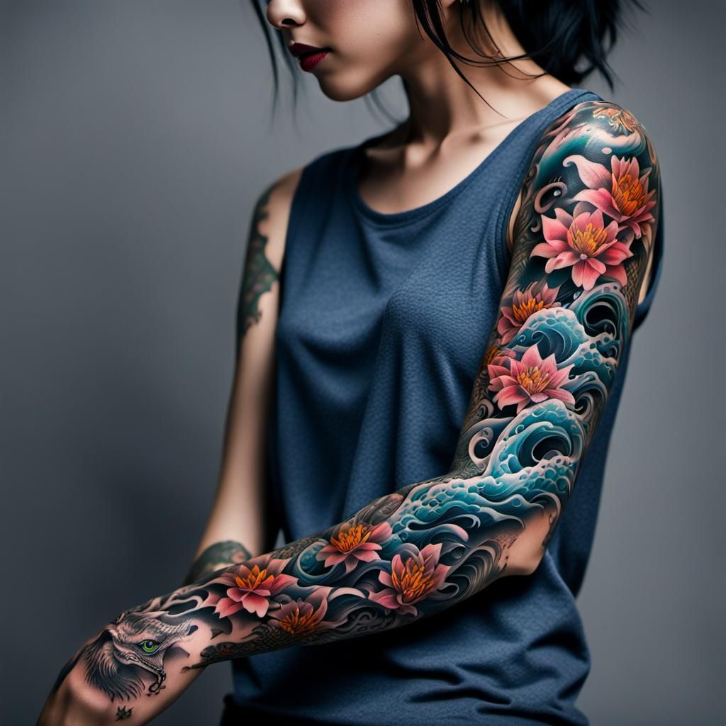 Woman with Tattoo Sleeve