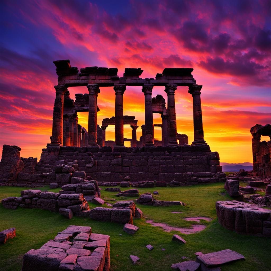 Ancient ruins at sunset