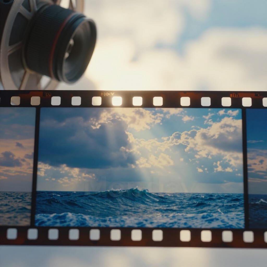 Film Strip with Monday Watermark Over Turbulent Seas