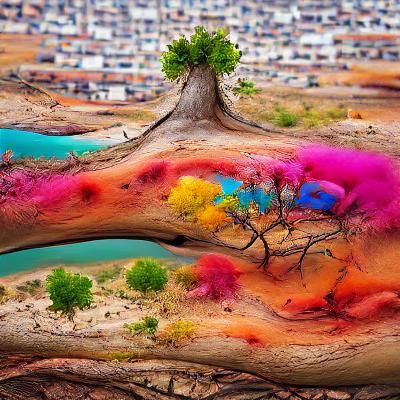 A tree in a colorful landscape