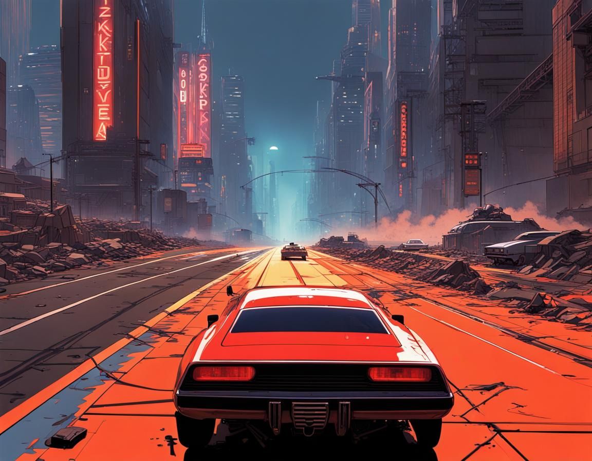 16k resolution, drag racing showdown, Syd Mead futurism, 'Ak...