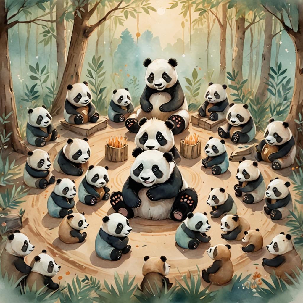 Panda Telling Emotional Stories to Bear Cubs