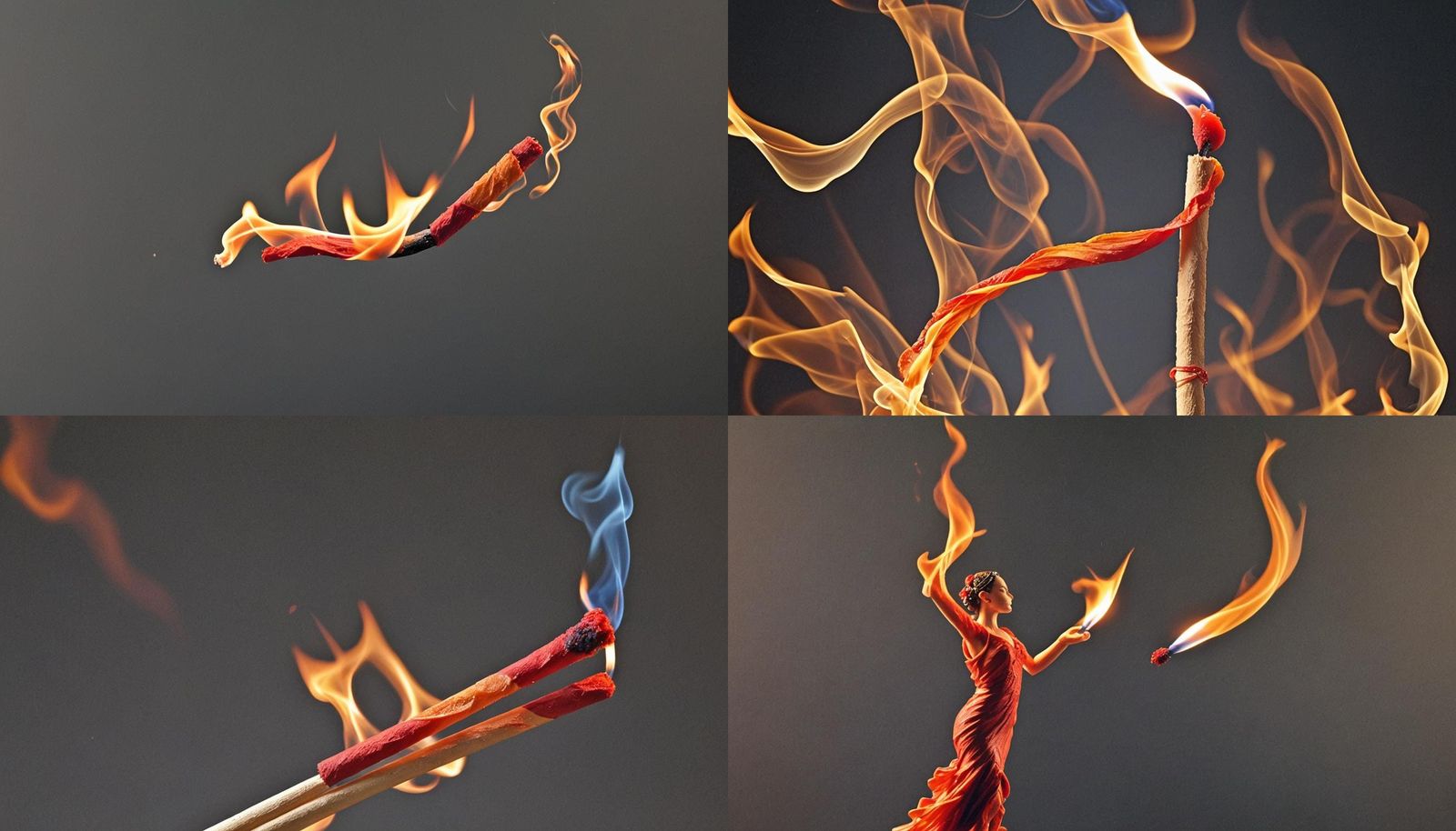 Macro image of an ignited matchstick, the fire is a transpar...