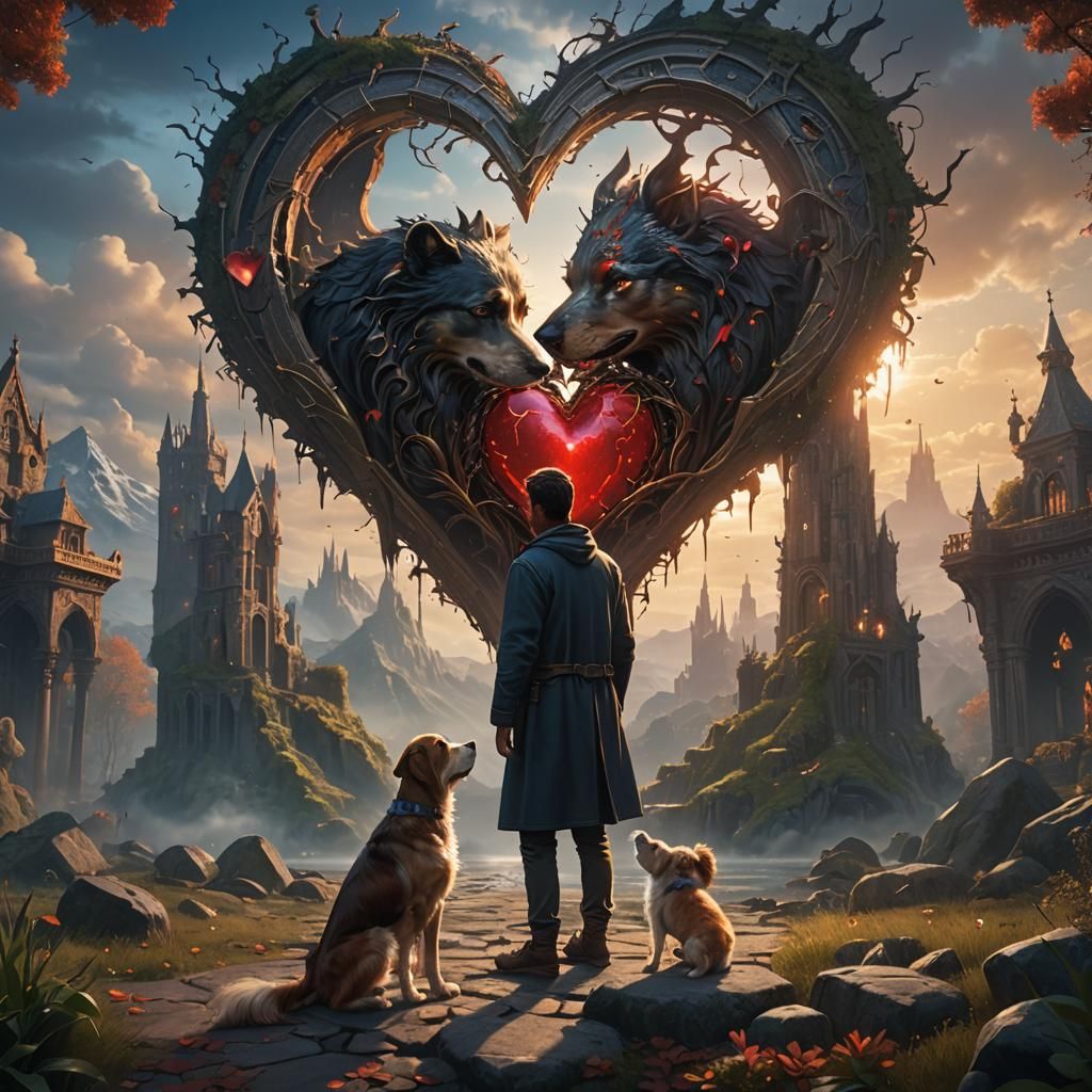 Man opening his heart to reveal his beloved dog
